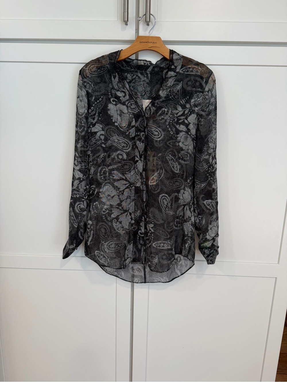 Da-Nang Sheer Paisley Floral Button-Front Blouse - Black/Grey